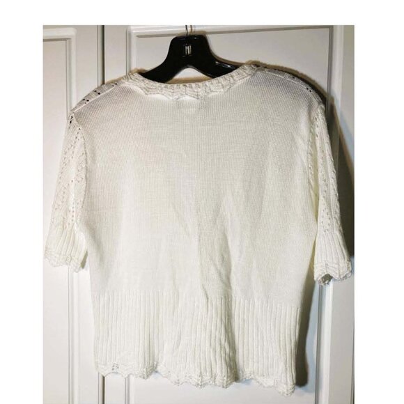 WHITE CROCHET KNIT SCALLOPED EDGE CARDIGAN by brittany black – MISSY PETITE LARG - Picture 2 of 3